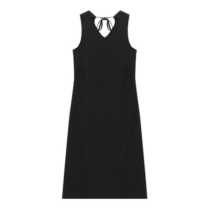Love and Nancy Guangzhou Thirteen Lines Summer Original New Ramie V Neck Hollow Slit Smart Dress 22499