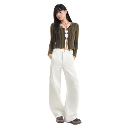 Beige Machete Wide Leg Jeans Women's Autumn and Winter 2024 New Straight Loose High Waist Dosing Slimming Mop Pants