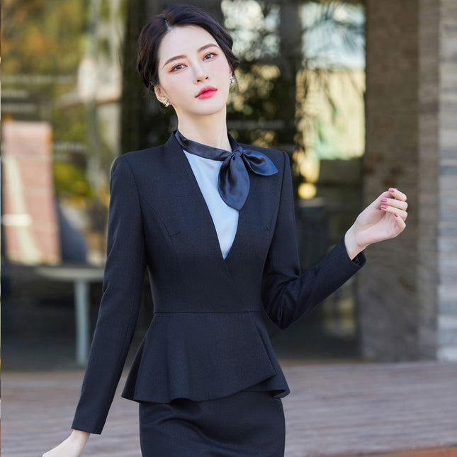 2023 Spring Business Wear Black High-end Pants Set Temperament Long-sleeved Professional Slim-fit Work Clothes Small Chanel Style Suit
