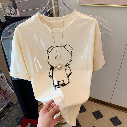 Pure Cotton Short-sleeved T-shirt Women's Thin Summer Korean-style Fashionable Wide Loosening Shoulder Women's T-shirt Casual Top All-match