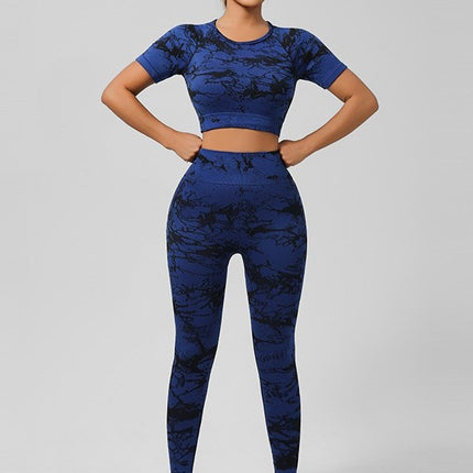 Cross-Border Seamless Tie-Dye Yoga Wear Beautiful Back Sports Bra High Waist Peach Butt Lift Fitness Tights Suit for Women