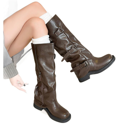 Autumn and Winter High Boots for Women, Knee-High Boots, Thick-Soled Hot Girls' Slimming Pants, Pile-Up Knight Boots, Maillard Boots
