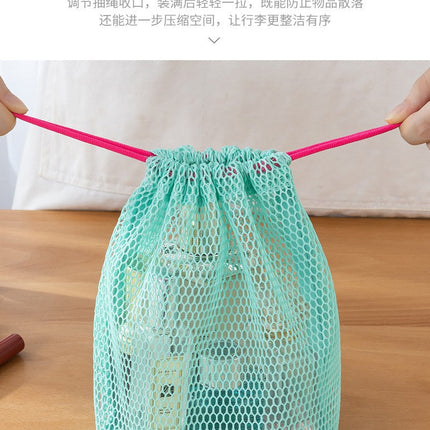 Japanese-Style Drawstring Mesh Makeup Bag Portable Travel Toiletry Bag Water-Draining Drawstring Storage Bag Swimming and Bathing Bag