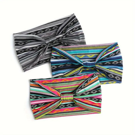 Bohemian Hairband with Wide Edge, Knotted Print, Ethnic Style, Sweat-Absorbent and Anti-Sweat, Retro Style, Versatile