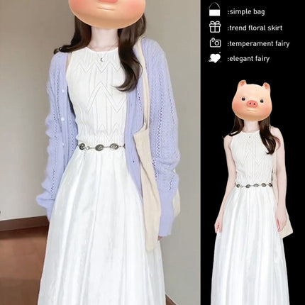 Early Autumn Wear 2025 New Women's French Sleeveless Vest White Dress Women's Design Long Skirt Suit