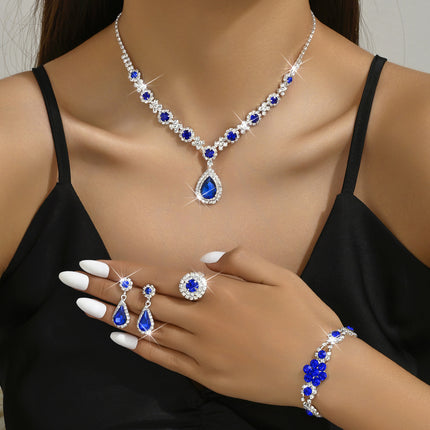 Bridal Jewelry Set, Bracelet, Earrings, Necklace, Ring, Four-Piece Set, Versatile, Elegant, Light Luxury, High-End, Cross-Border