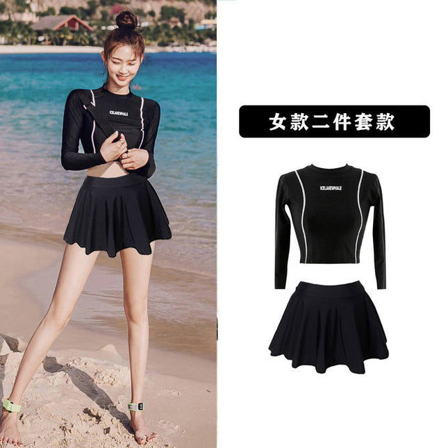 Skirt Split Boxer Skirt Long-sleeved Half-sleeved Conservative Push-up Chest Pad Swimsuit Women's Hot Spring Belly Covering Swimsuit
