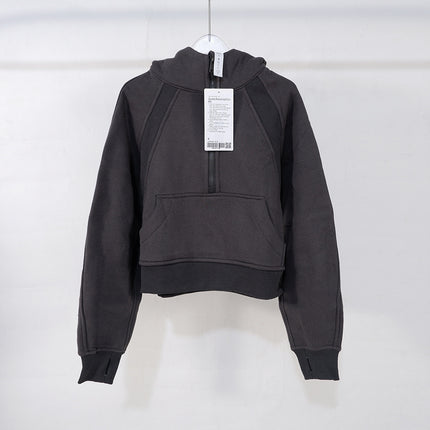 Winter Loose Women's Sports Sweater Camping Half Zip Hoodie fleece-lined Outdoor Running Warm Jacket Thickened