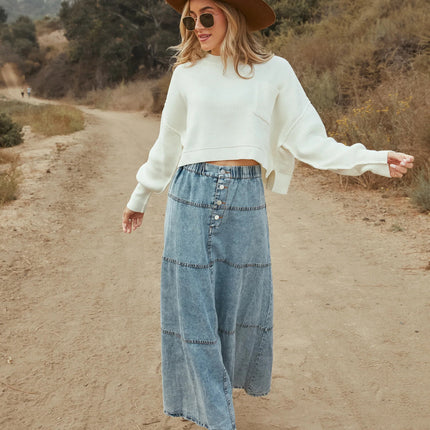 25 Years of European and American Cross-Border Amazon New Products Bohemian A-Line Layered Stitching Denim Skirt 8943