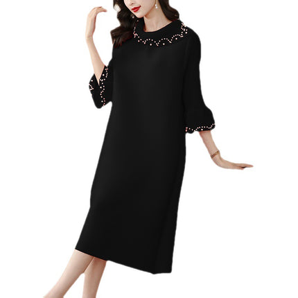 European and American fashion new still spring new western style nail bead loose temperament pleated plus size dress