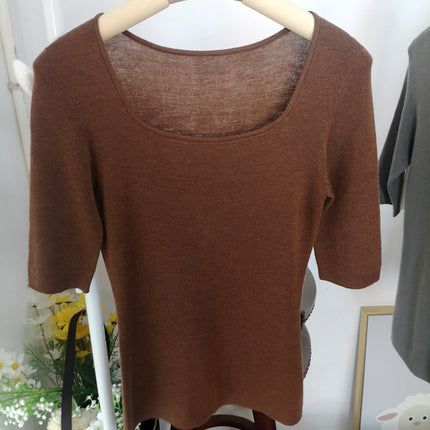 Women's Clothing Factory Unica Same Style Summer Seamless Wool Direct Selling Mid-Sleeve Thin Knitwear Design Top for Women