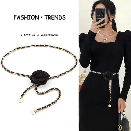 Camellia Flower Waist Chain for Women, Thin Belt, 2026 New Style, Chanel-Inspired Metal Chain Decoration, Paired with Dresses, High-End Waist Belt