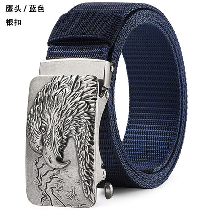 Canvas Belt Men's Toothless Automatic Buckle Middle-aged and Young People's Long plus size Business Jeans Retro Nylon Pants Belt