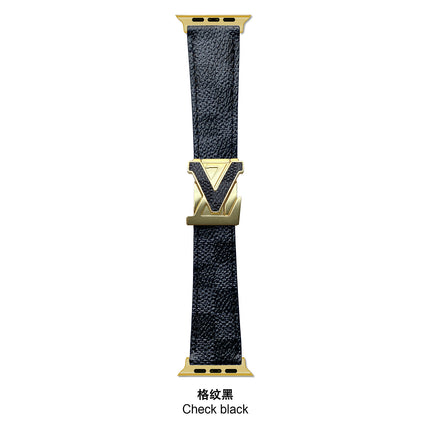 Suitable for Apple Watch 678910 Generation V-Shaped Magnetic Buckle Strap iWatch S11 Lizard Pattern Plaid Leather Wristband