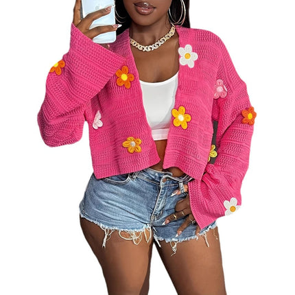 J5085 Amazon Europe and America Cross-border Autumn and Winter New Clear Color Cardigan Embroidered Fashion Loose Casual Sweater Jacket