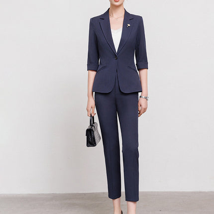 Cross-Border Professional Attire Mid-Sleeve Suit Set for Women, Summer New Fashion Formal Slim-Fit Short Suit, Front Desk Work Uniform
