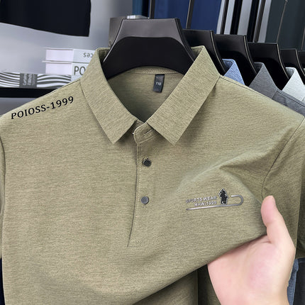 2025 Light Luxury Men's Polo Short-Sleeved Pure Color Casual Versatile Lapel Chest Pressed Label Men's Half-Sleeved Top T-Shirt