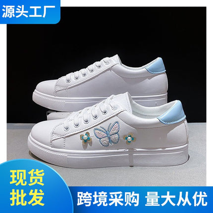 White Shoes Women's 2025 Spring and Summer New Lace-up Casual Women's Board Shoes Soft Sole All-match Running Shoes Women's Single-layer Shoes Student Shoes