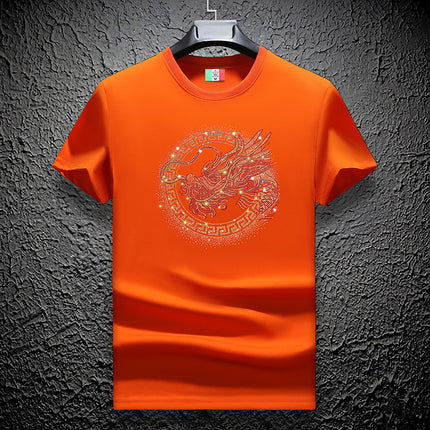 Ouzhanzhou Trendy Men's New Hot Drilling T-shirt Fashionable Slim-fit Large Size Light Luxury Men's Short-sleeved Summer Ice Silk Quick-drying