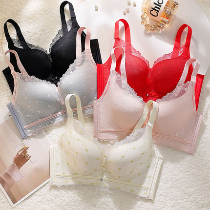 2023 new small chest thickened push up contrast color bra adjustable breast collection comfortable red underwear live delivery