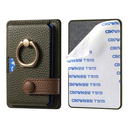 Lychee pattern oil edge ring mobile phone card holder card holder solid color card holder coin holder color matching gift back sticker card holder