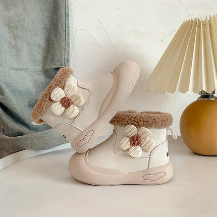 Winter girls' short boots fleece-lined cotton warm baby cotton shoes soft bottom baby toddler snow boots 1-3 years old