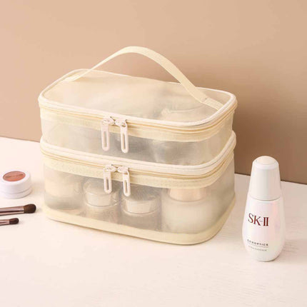 New Large-Capacity Cosmetic Bag for Women, Black Transparent Mesh Cosmetics and Toiletries Storage Bag with Transparent Design