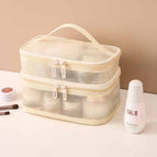 [beige double layer] mesh cosmetic bag
