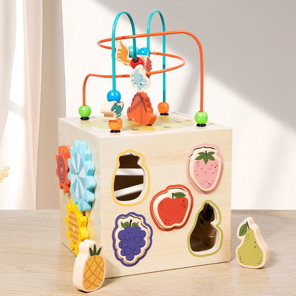 Wooden Children's Early Education Shape Matching Treasure Box Multifunctional Dinosaur Scene Puzzle Around Beads Intelligence Box Toy