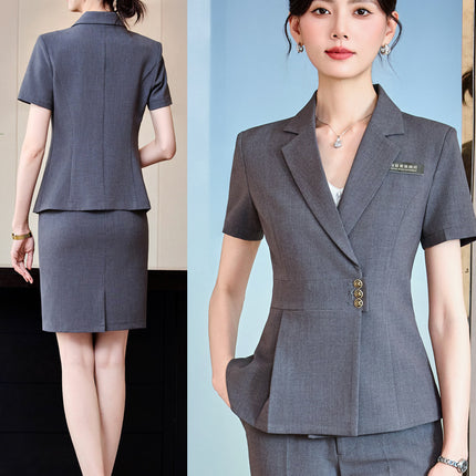 Stewardess Fan Short-sleeved Suit suit Women's Summer Thin Work Clothes Elegant High-end Beauty Salon Jewelry Store Business Wear
