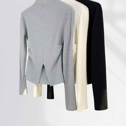 Super Slimming tight waist slimming half turtleneck long sleeve T-shirt hot girl top split brushed pit bottoming shirt for women