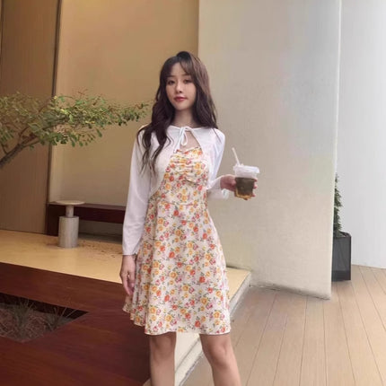 Elegant Floral Cardigan Tight Waist suit Gentle Sling dress New Sunscreen Summer Sweet First Love Little Man