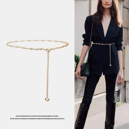 Korean-style High-end Metal Rhinestone Waist Chain for Women Decoration Summer Elegant Accessories dress Chanel Style Chain Belt