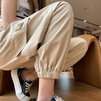 Army Green Casual Overalls Women's Thin 2024 Summer Korean Style New Loose Leg Pants Nine-point Harem Pants