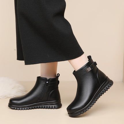 Mother Shoes Fleece-lined Middle-aged Winter Shoes Winter Cotton Shoes Autumn and Winter Non-slip Warm Middle-aged and Elderly Women's Shoes Leather Shoes Elderly Ankle Boots