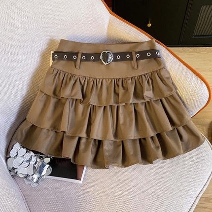 Y2k Spice Girls Black Puff Cake Skirt Women's Autumn Sweet Cool Skirt High Waist Love Belt Denim Leg Set Skirt