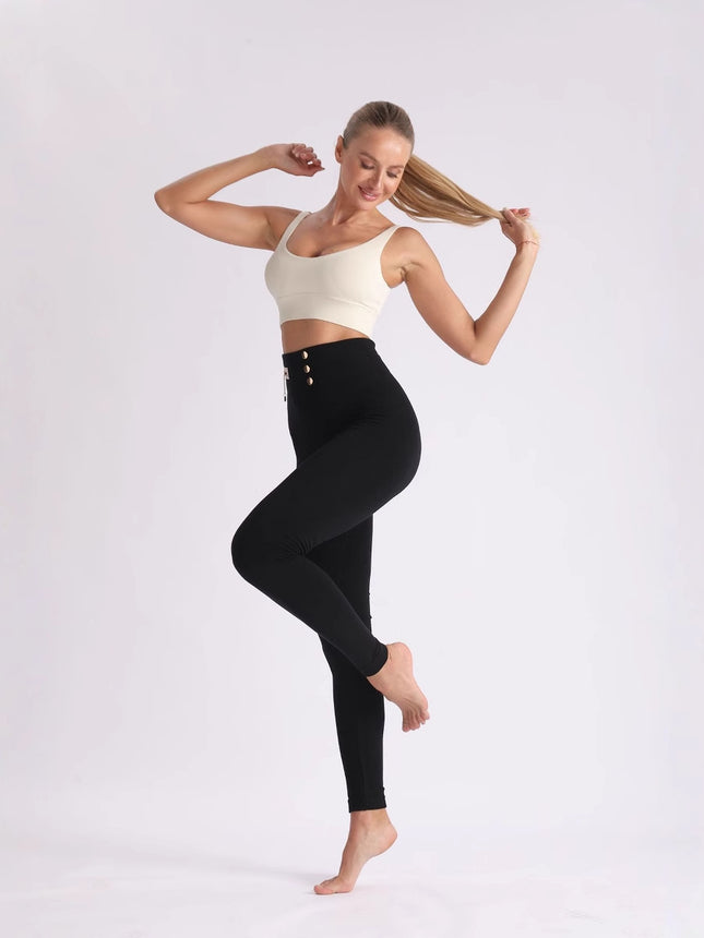 Cross-Border High-Waisted, High-Elastic, Slim-Fitting Nine-Point Black Modal Leggings for Women with Three Rows of Buttons and Labels That Can Be Worn Outside