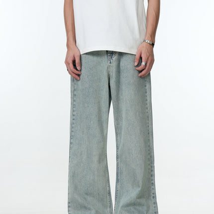 11Kn American Drawstring Bootcut Jeans for Men and Women Retro Blue Ripped Lightning Washed Slimming Look Casual Pants