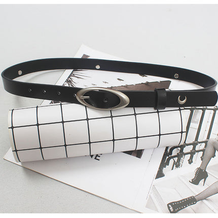Genuine leather distressed hardware moon belt trendy Crescent retro cyberpunk cowhide belt men's and women's decorative pants