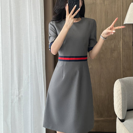 Waist Dress Women's Short-Sleeved 2025 New Summer Workwear Skirt Stewardess Interview Uniform Jewelry Store Work Clothes