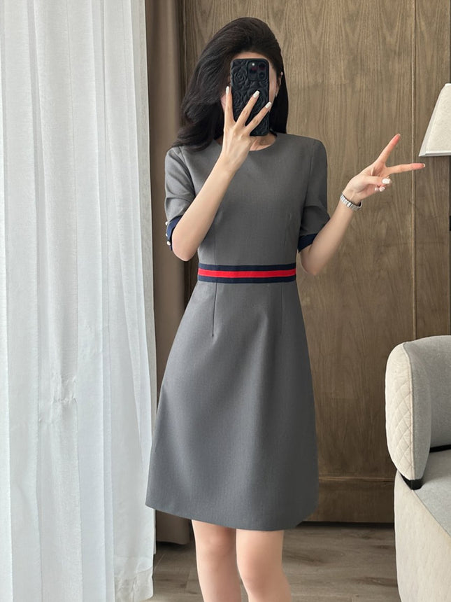 Waist Dress Women's Short-Sleeved 2025 New Summer Workwear Skirt Stewardess Interview Uniform Jewelry Store Work Clothes