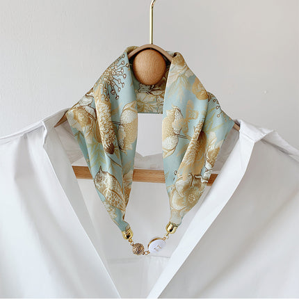 Magnetic Buckle Small Silk Scarf 2023 Women's Autumn and Winter Scarf Pearl Necklace with Shirt Scarf Accessories Pearl Buckle