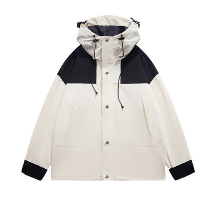 Jacket Men's Autumn 2024 New Arrival Single Rush Clothes Outdoor Couple Color-block Removable Cap Waterproof Loose Jacket