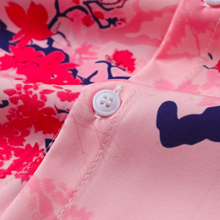 Casual Men's Red Plum Blossom Printed Men's Short-sleeved Shirt Men's Shirt Summer 2025 New Cross-border Exclusive