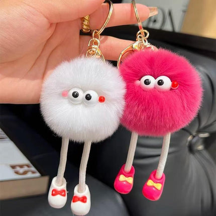 Wholesale New Long-Legged Real Rex Rabbit Fur Keychain Pendant Cute Cartoon Key Small Gift Doll School Bag Pendant