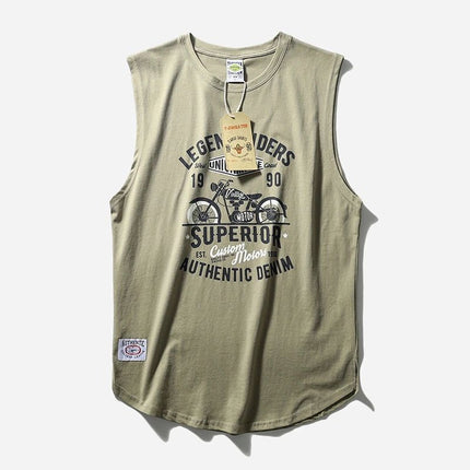 Ami Khaji Technology Printed Round Neck Sports Leisure Wash Cotton Couples Vintage Garden Swing Side Split Vest