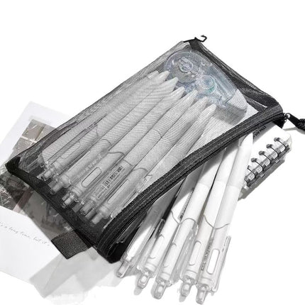 In-Stock Korean Simple Transparent Mesh Pencil Case Storage Bag for Students, Exam-Specific Portable Large-Capacity Pencil Bag