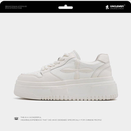 Heightening Thick-Soled Platform Sneakers for Women 2025 Summer New Casual Shoes Small Fragrant Style Genuine Leather White Shoes for Women Comfortable