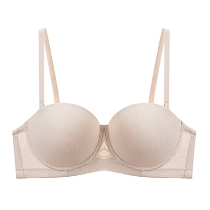 in stock sexy underwear women's half cup smooth seamless bra with steel ring small chest gathered strapless underwear bra