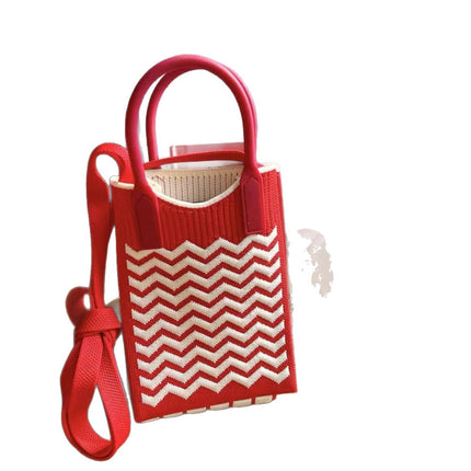Mini Checkerboard Knitted Shoulder Crossbody Bag Handbag for Women Niche Design Phone Bag Phone Crossbody Handbag